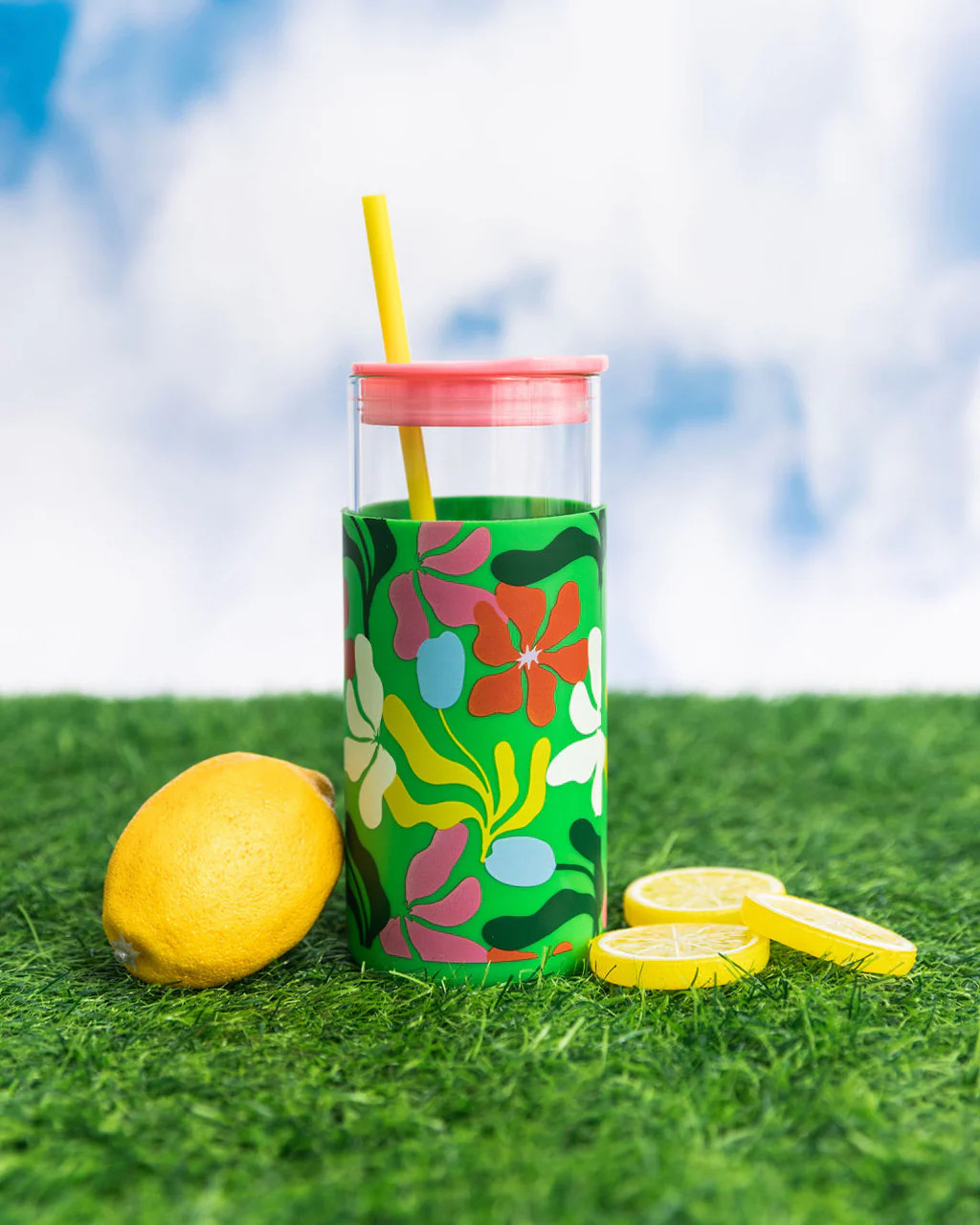 Glass Tumbler - Green Geometric Floral | ban.do