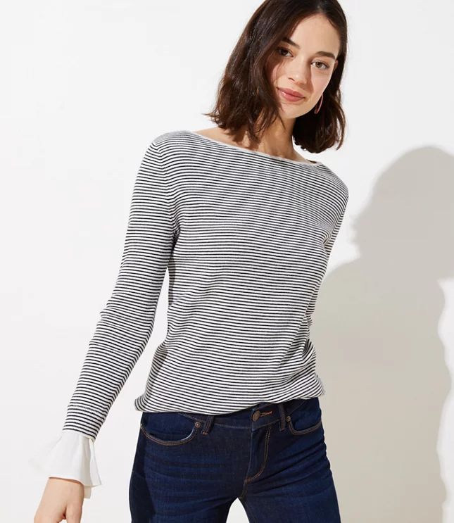 Striped Flounce Cuff Sweater | LOFT | LOFT