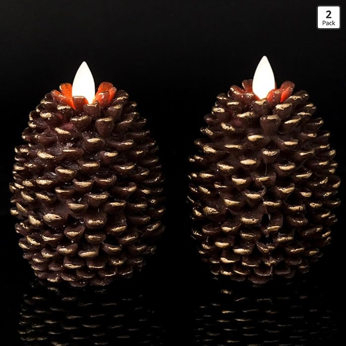 Wondise Flameless Candles with Timer, Battery Operated Flickering Wick Real Wax Pine Cone Candles... | Amazon (US)