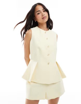 ASOS DESIGN tailored peplum vest in buttermilk | ASOS (Global)