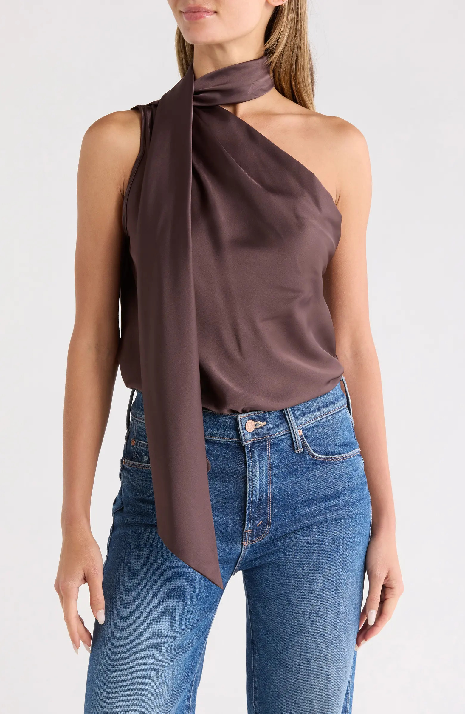 Scarf Detail One-Shoulder Satin Top | Nordstrom Rack