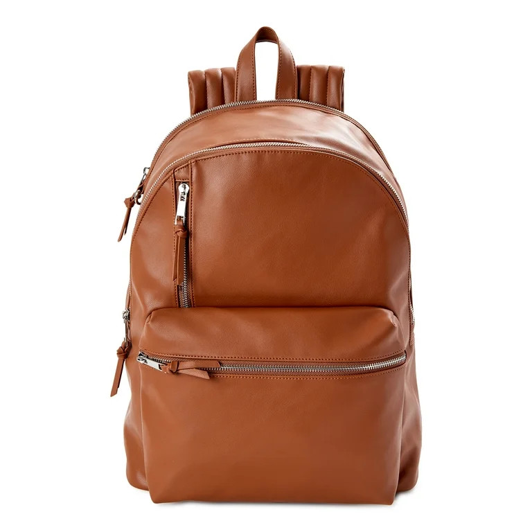 No Boundaries Women's Dome Zip Backpack, Cognac Faux Leather | Walmart (US)