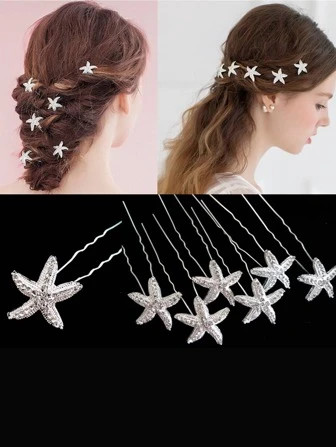 6pcs Starfish Rhinestone Hair Pins Set For Updo, U-shaped Hair Accessories | SHEIN