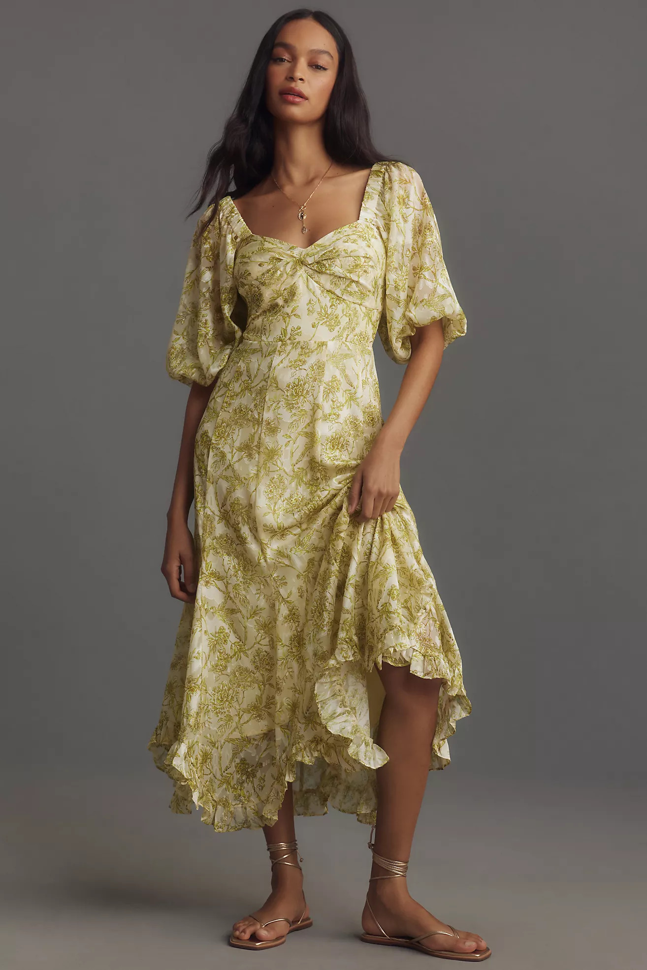 Hutch Printed Twist-Front Puff-Sleeve Ruffle-Hem Dress | Anthropologie (US)