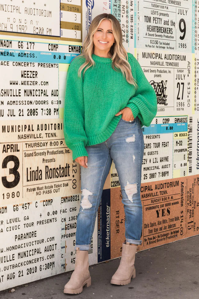 The Malibu and Diet Oversized Green Sweater - Krista X Pink Lily | Pink Lily