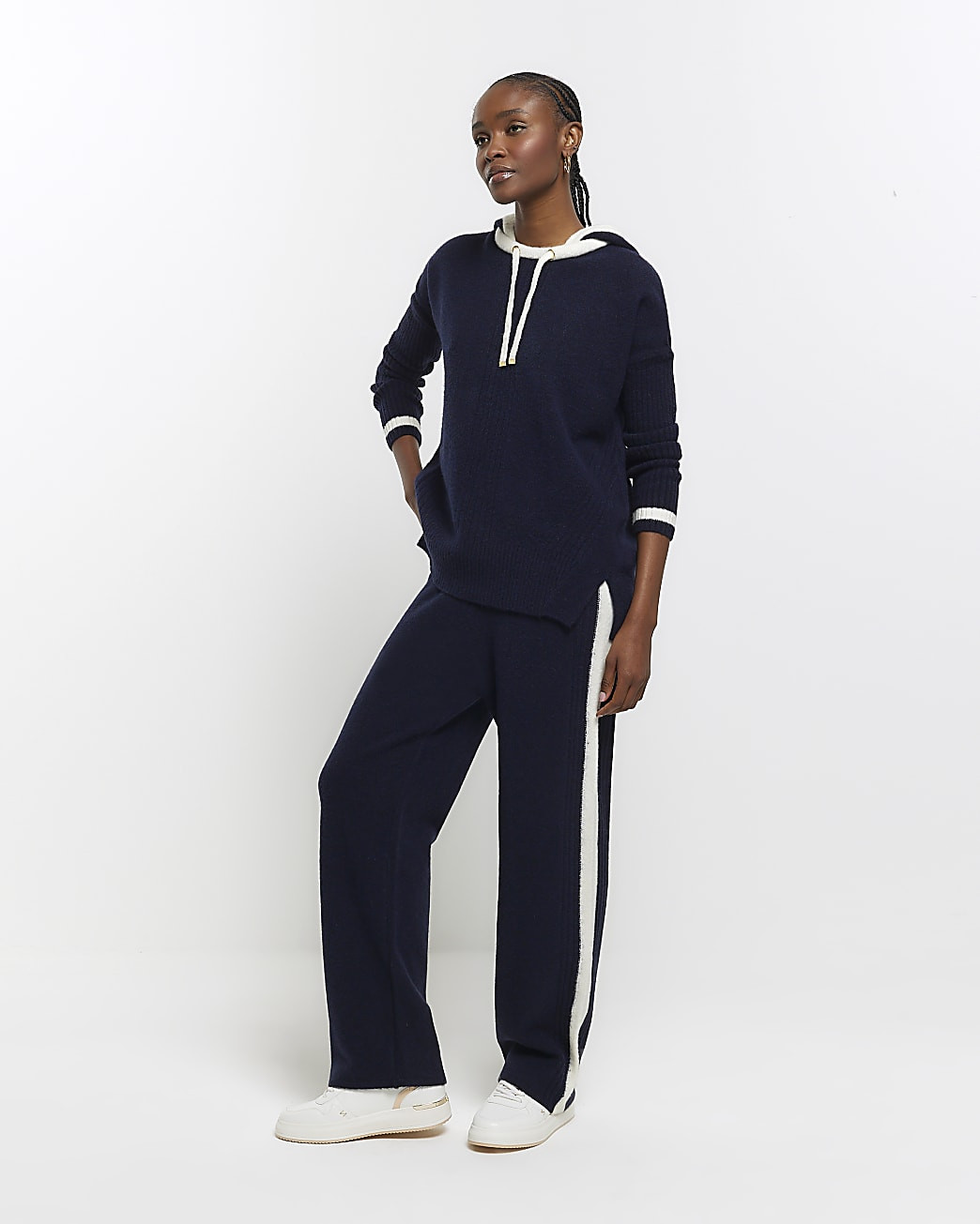 Navy Knitted Straight Fit Joggers | River Island (UK & IE)