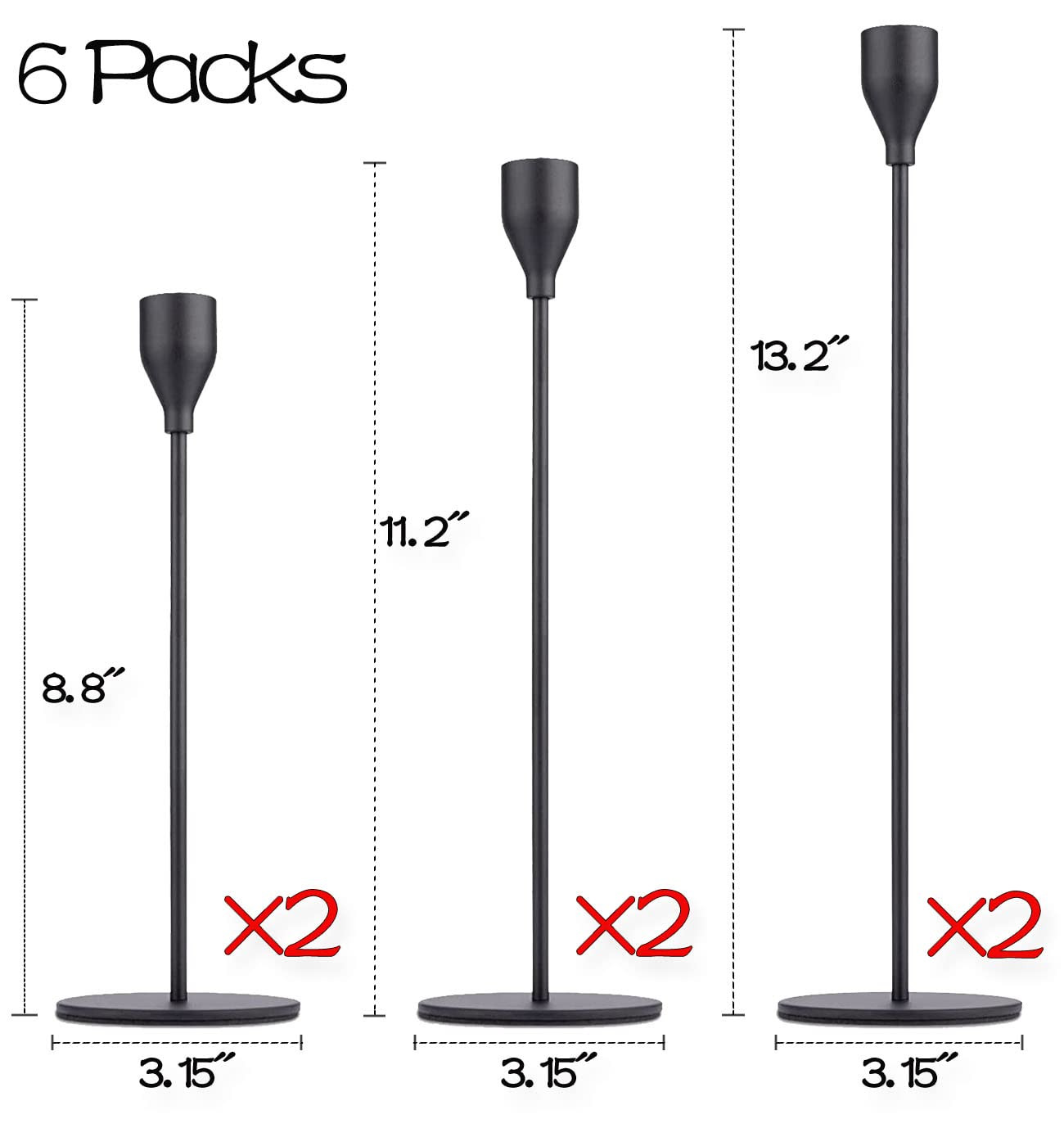Matte Black Taper Candle Holder Set of 6, Tall Candlestick Holders, Metal Vintage Candle Stickers... | Amazon (US)
