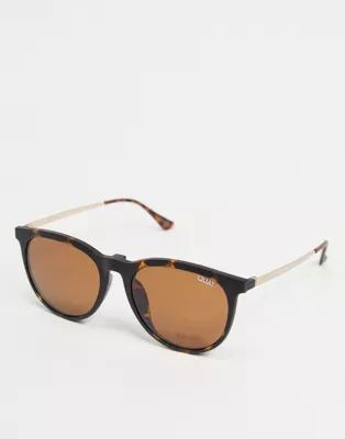 Quay Great Escape Clip On womens round sunglasses in tort | ASOS (Global)