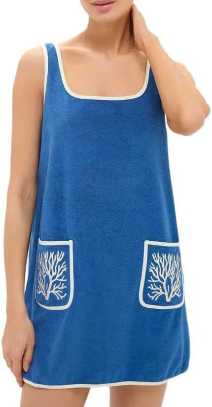 VAOYIU Womens Suede Tank Dress Contrast Trim Embroidery Pockets Relaxed Fit Sleeveless Mini Cover... | Amazon (US)