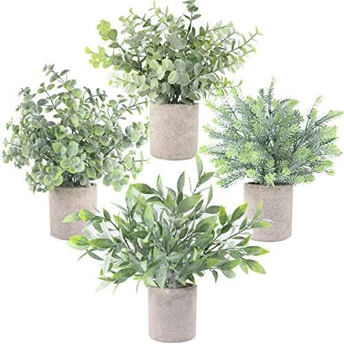 Zuvas 4 Pack Fake Plants Mini Potted Artificial Plants Faux Plants Indoor Plastic Eucalyptus Gree... | Amazon (US)