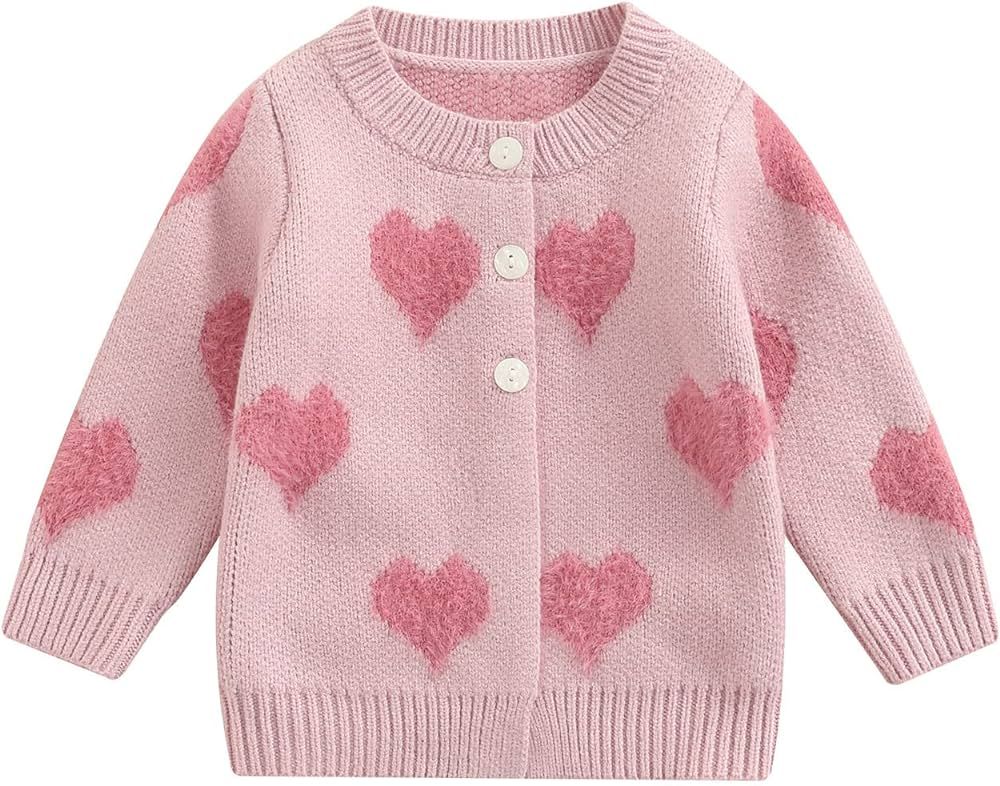 Newborn Baby Girls Heart Sweater Button Knitted Sweater Cardigan Infant Fall Cardigan Jackets Val... | Amazon (US)