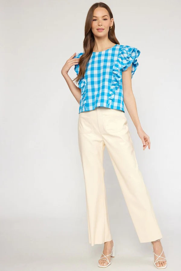 LAKESIDE GINGHAM BLOUSE IN AQUA | Indigeaux Denim Bar & Boutique