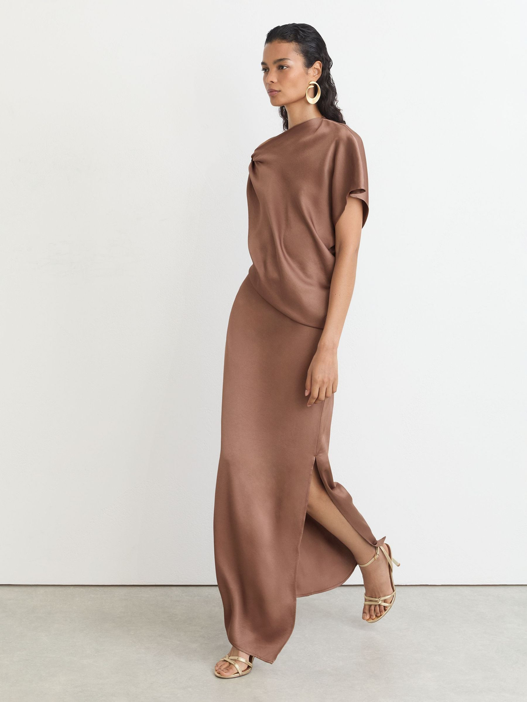 Satin Asymmetric Draped Maxi Dress | Reiss UK