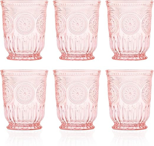 Pink Glass Cups set of 6 pink water glasses for lovers of vintage pink glassware with matching wi... | Amazon (US)