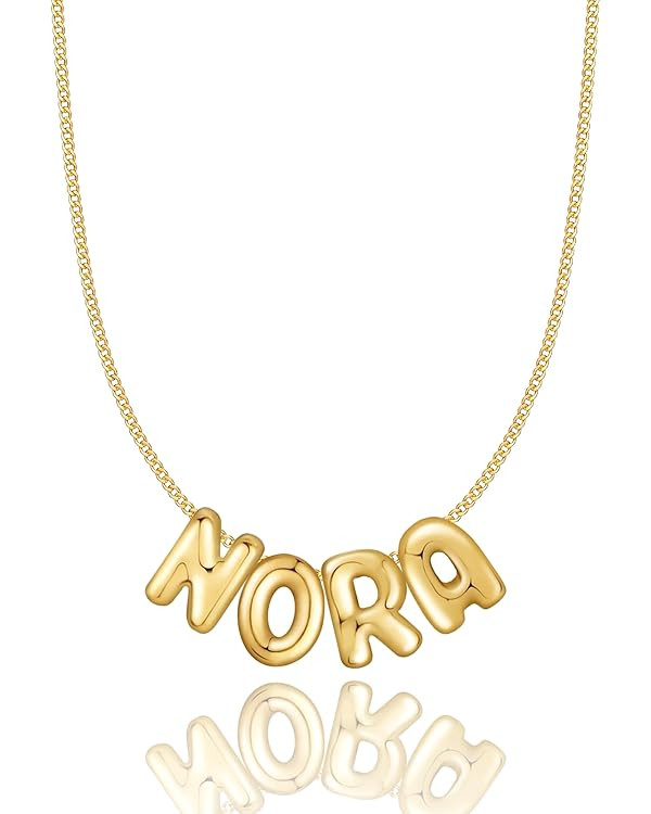 Custom Women's Bubble Letter Necklace - Personalized Name Initial Pendant - Stylish Bubble Neckla... | Amazon (US)