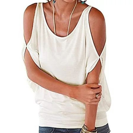 Dido Women T-shirt Cold Shoulder Short Sleeve Strappy Cotton Loose Casual Top, White, M | Walmart (US)