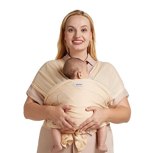 Momcozy Baby Carrier AirMesh - The Perfect Summer Sling for Newborns to Toddler 8-35 lbs - Cooling Fabric Baby Wrap, Lightweight, Ergonomic, and Easy to Wear, Beige | Amazon (US)