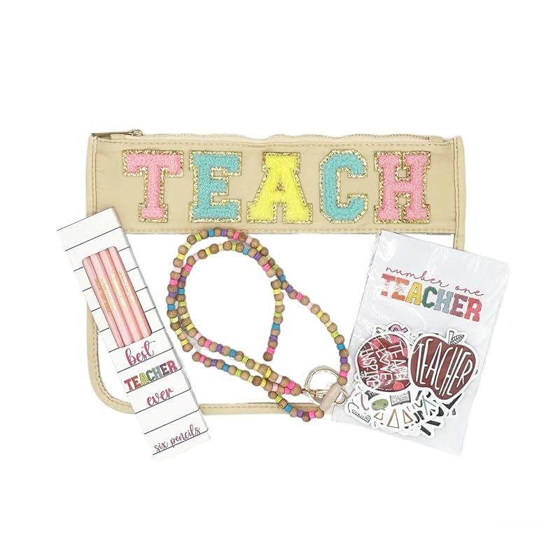 TEACH Varsity Letter Pouch Clear Zippered Bag Bundle Gift Set for teachers | Amazon (US)