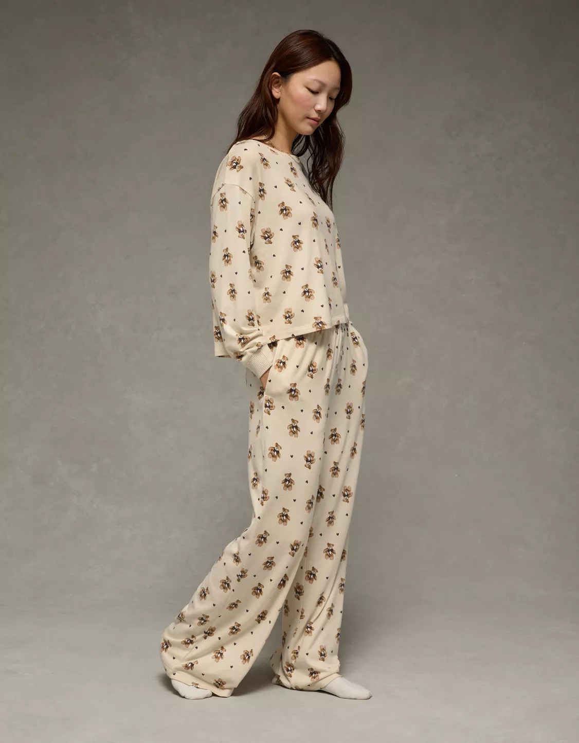 AE Luxe Plush Long-Sleeve & Pant PJ Set | American Eagle Outfitters (US & CA)