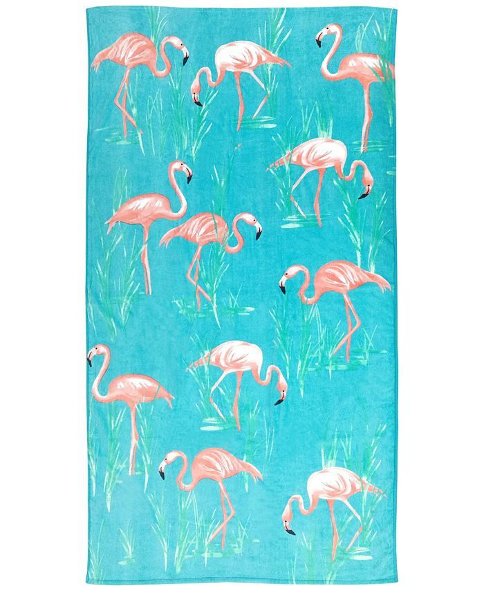 Flamingo Bay Velour Beach Towel, Created for Macy's | Macys (US)