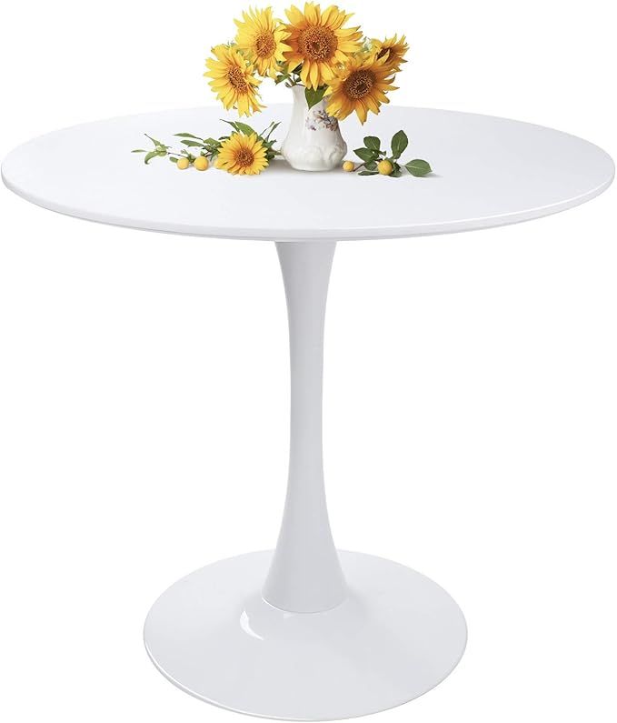 Modern Round Dining Table White 31.5" with Pedestal Base in Tulip Design, Mid-Century Leisure Tab... | Amazon (US)