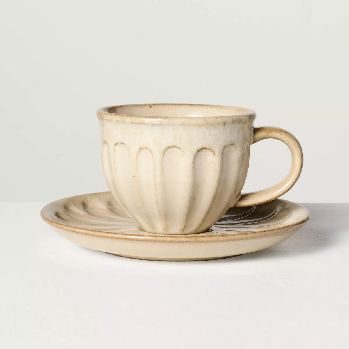 4.5oz Fluted Stoneware Espresso Cup & Saucer Tan - Hearth & Hand™ with Magnolia: Farmhouse Styl... | Target