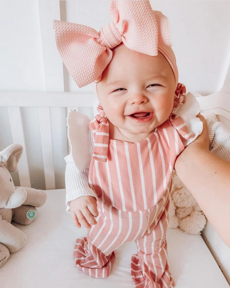 Kellyn Bell Bottom Suspender Jumpsuit - Mauve Stripe | Bailey's Blossoms