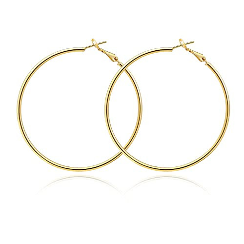 Big Gold Hoop Earrings,14k Gold Plated Large Gold Hoop Earrings Big Gold Hoops for Women Girls 60mm | Amazon (US)
