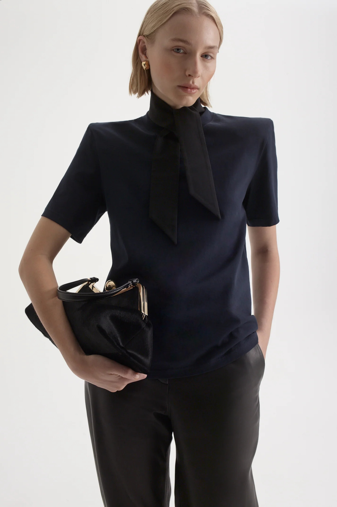 MERCERISED SHOULDER PAD TEE - NAVY - Scanlan Theodore | Scanlan Theodore AU