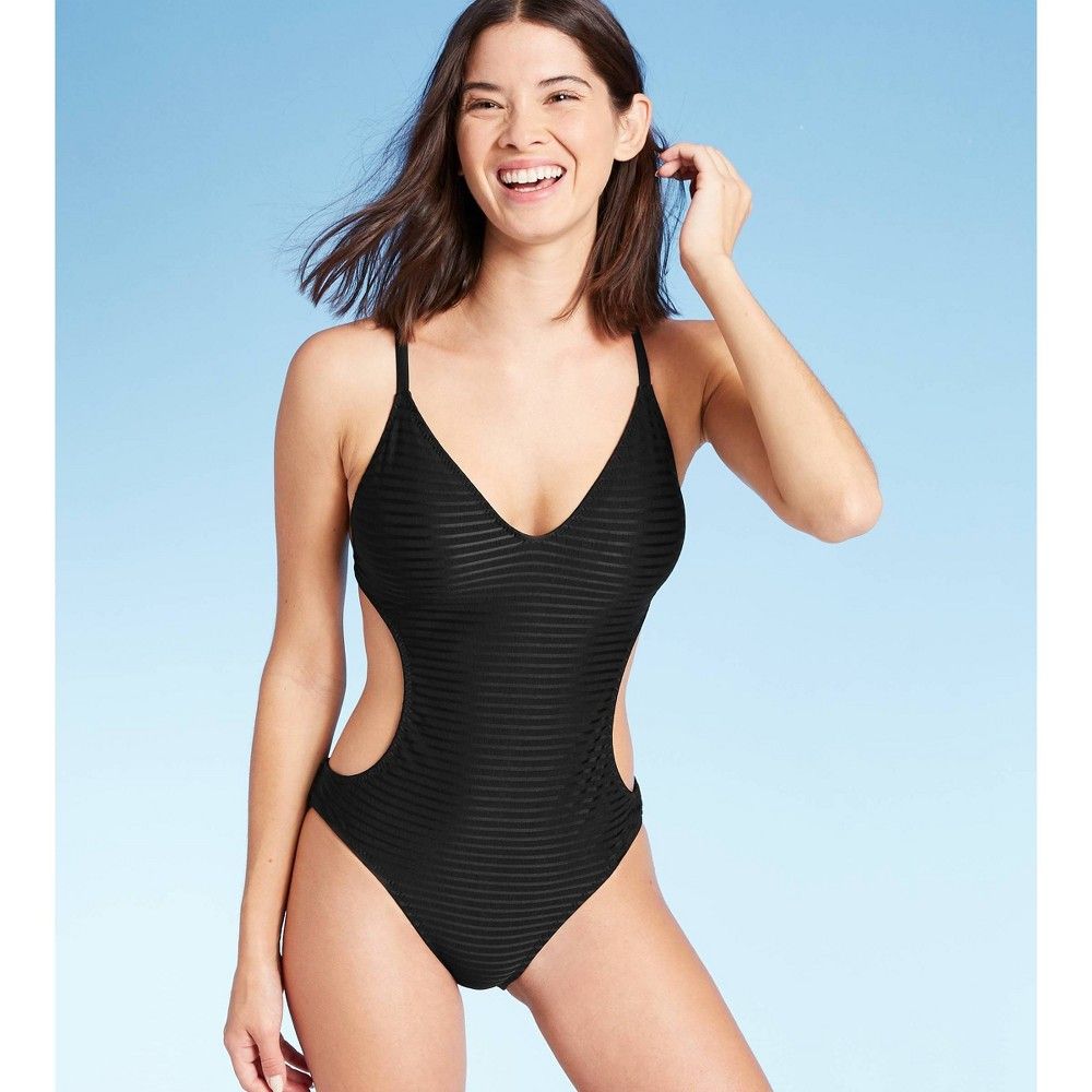 Women's Textured Monokini One Piece Swimsuit - Shade & Shore Black XL | Target