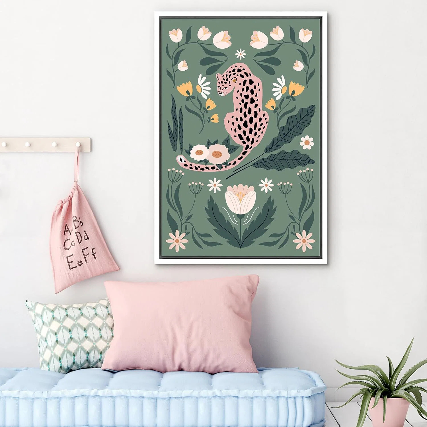 IDEA4WALL Bright Preppy Animals Botanical Floral Print Cheetah Cat Print Girl's Bedroom Animals M... | Wayfair North America