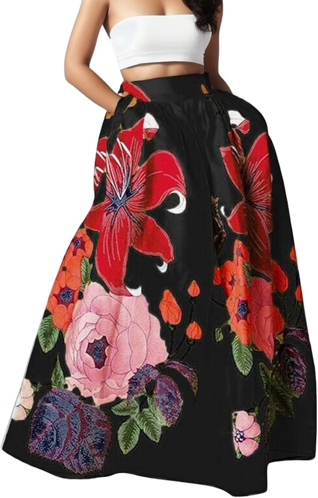 Maxi Skirts for Women 2025 Women's Boho Floral Printed High Waisted Mopping Floor Length A Line L... | Amazon (US)