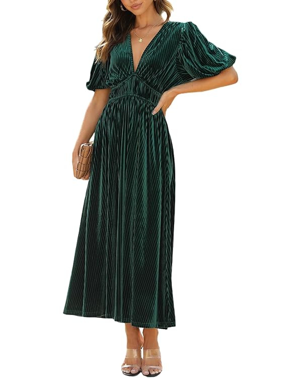 Women's Velvet Maxi Dress Formal Dresses for Wedding Guest Dress | Amazon (US)