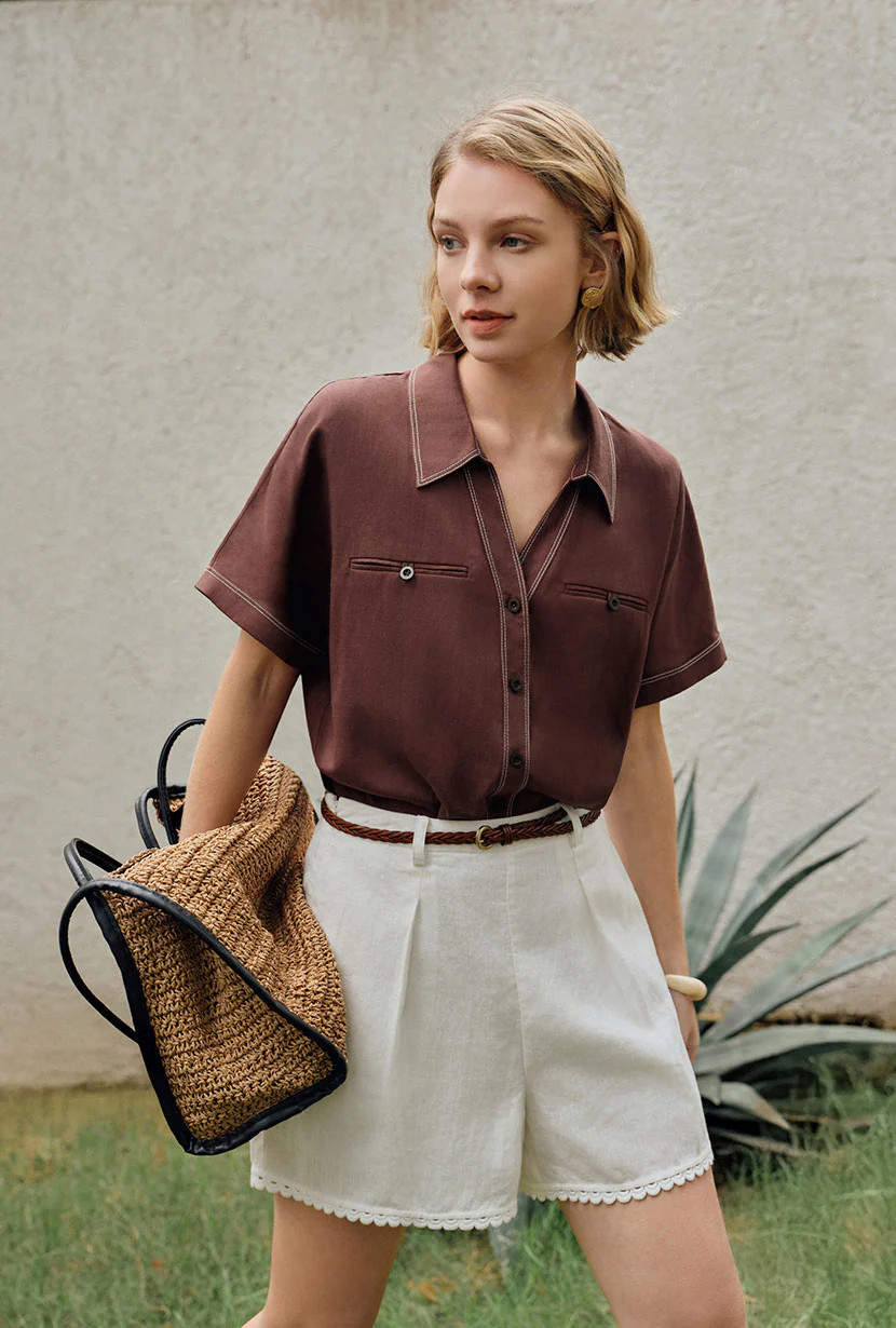 Eris Linen Shirt - Chocolate | Petite Studio NYC