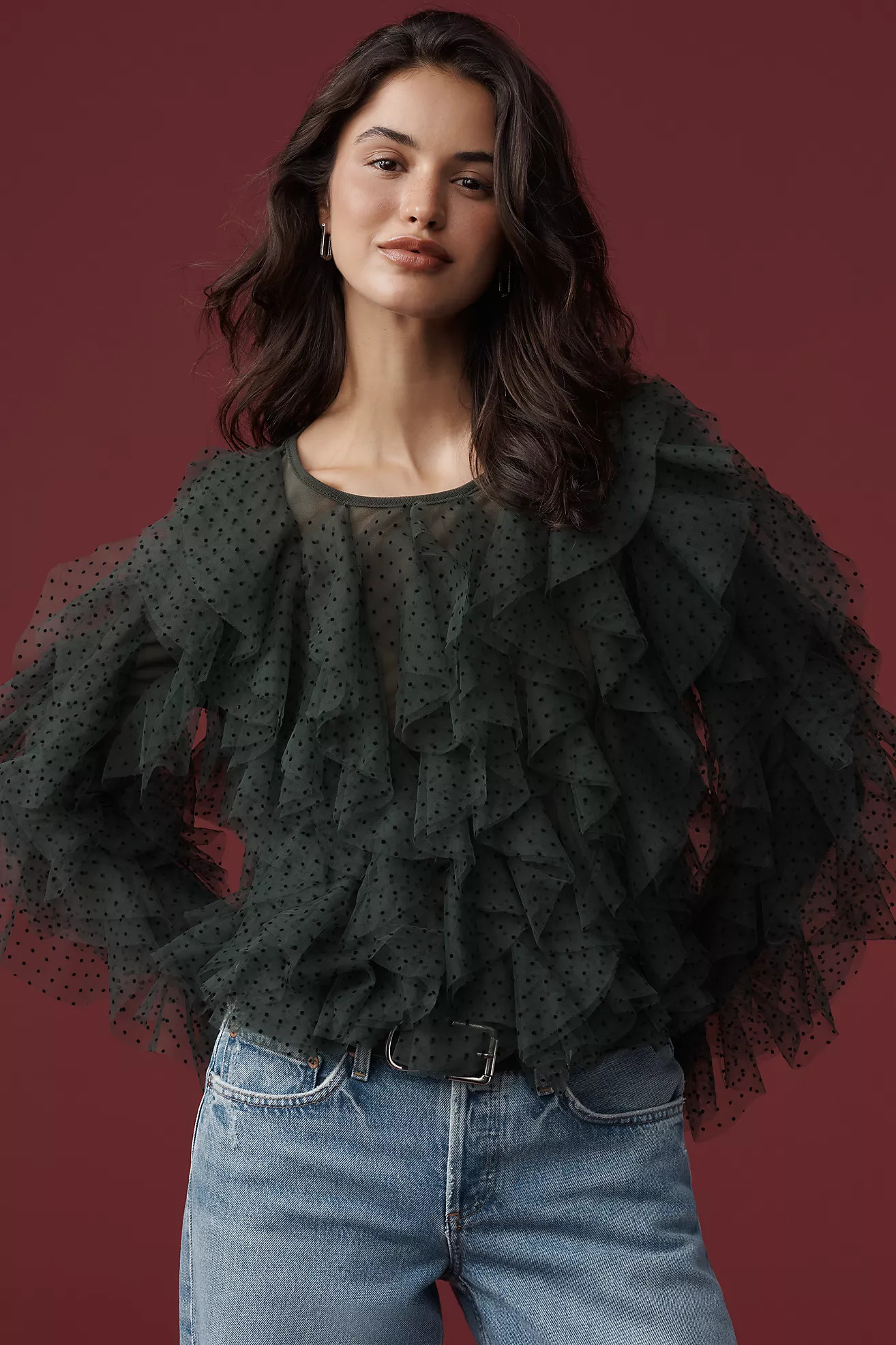 Dolan Left Coast Mesh Ruffle Top | Anthropologie (US)