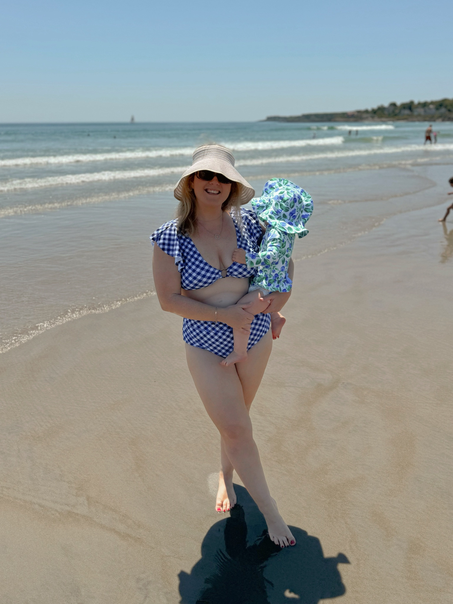 Navy gingham two piece swimsuit, high rise swim suit, mom and baby, mama and mini, beach outfit, beach hat 

#LTKSummerSales #LTKSwim #LTKSeasonal