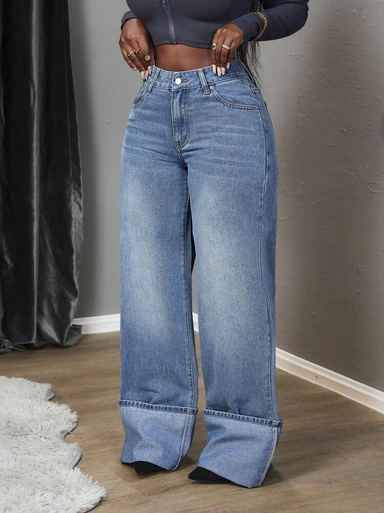 Slaydiva Women's Pocket Decorated Wide-Leg Loose Casual Versatile Jeans | SHEIN