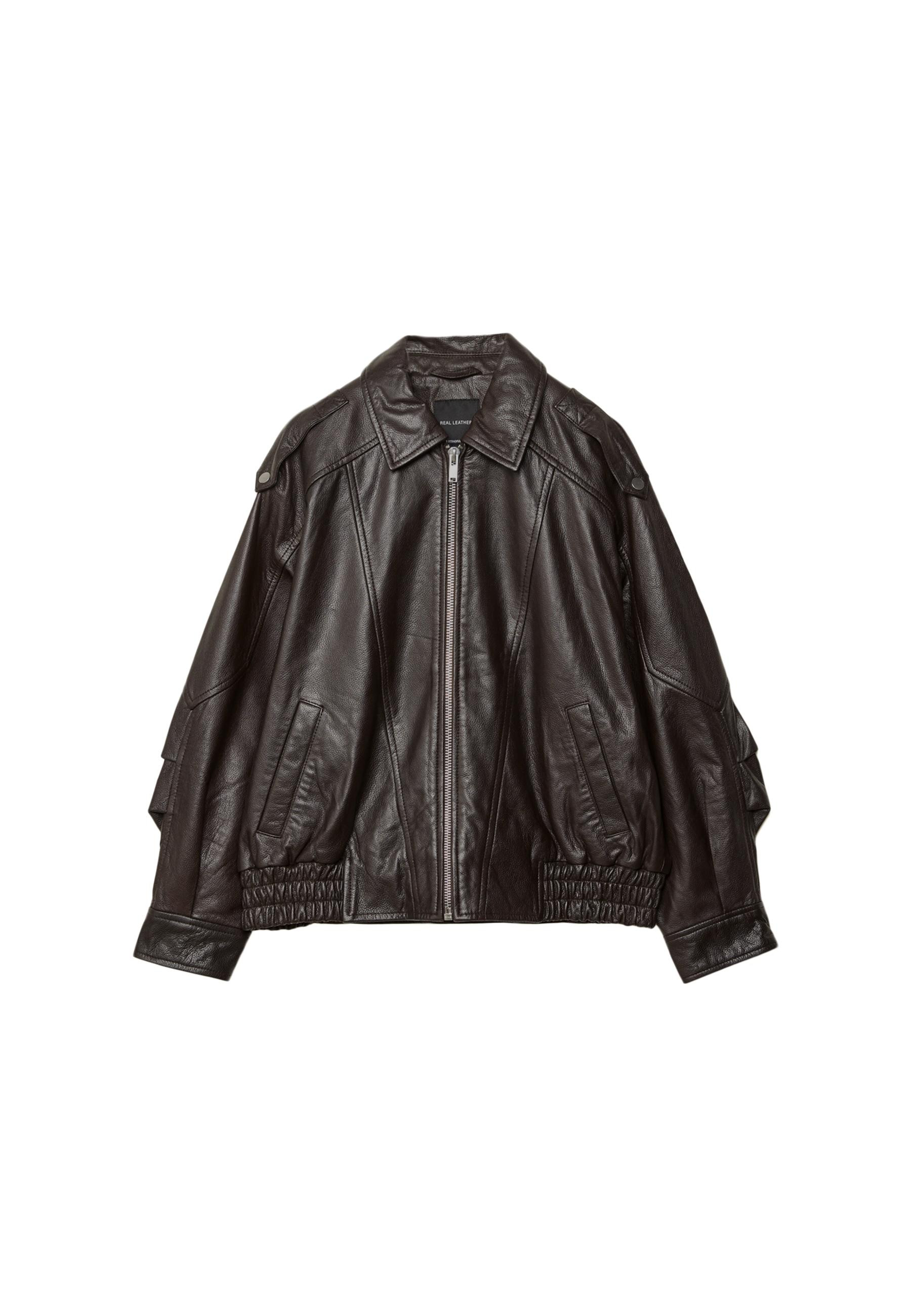 Veste oversize en cuir - Cuir femme | Stradivarius France | Stradivarius (FR)