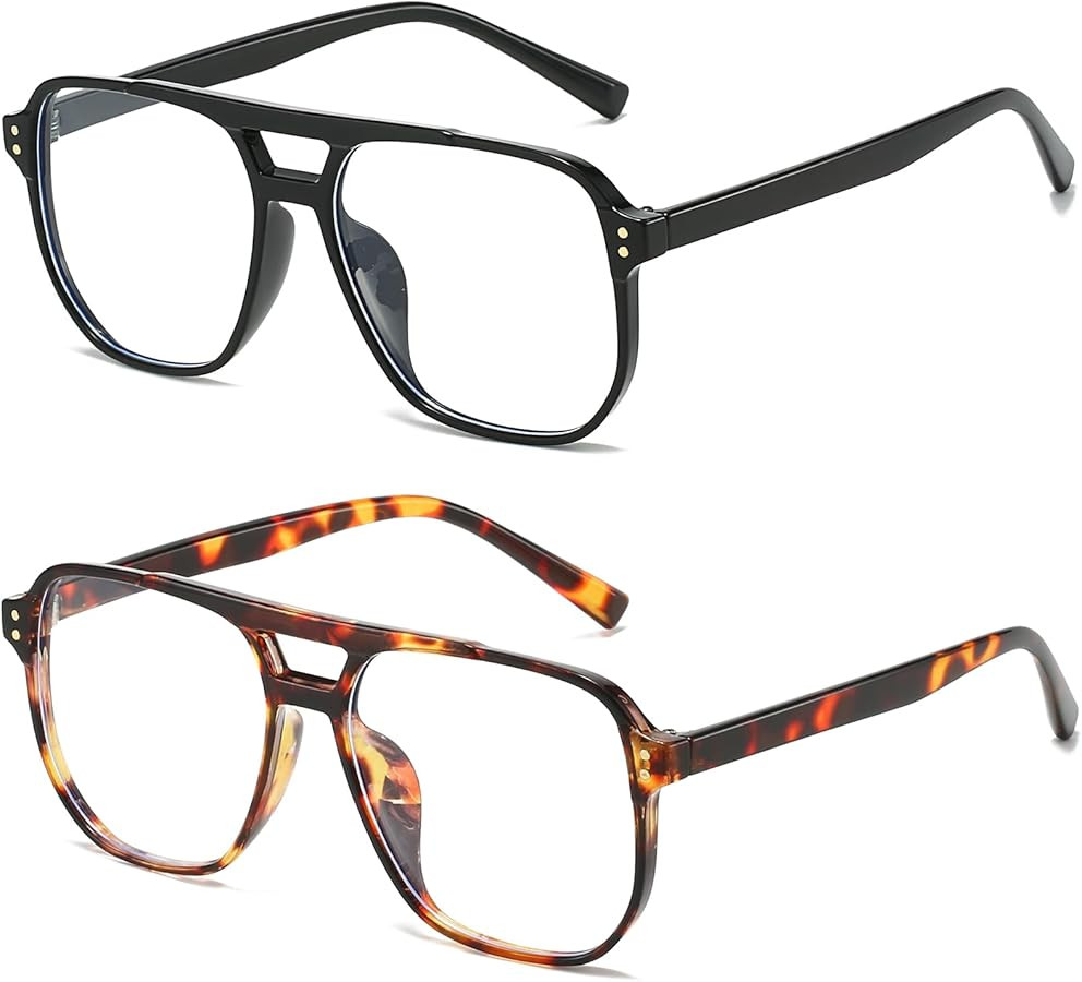 Retro Oversized Square Glasses for Women Men Big Square Aviator Blue Light Eyeglasses | Amazon (US)