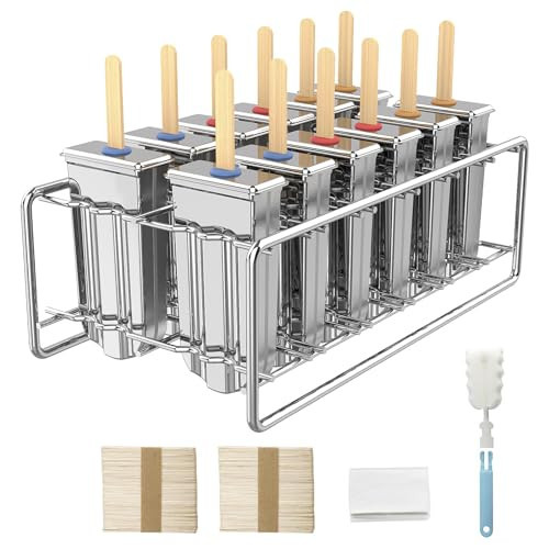 TOCCOOL 12 Pack Stainless Steel Popsicle Molds, Homemade Ice Lolly Molds with Holder, Reusable Round Head Fast Freezing Ice Treat Maker with Wooden Sticks and Bags | Amazon (US)