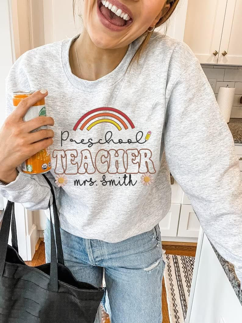 NAZENTI Personalized Teacher Sweatshirt, Embroidered Name Shirt for Women, Perfect Teacher Gift | Amazon (US)
