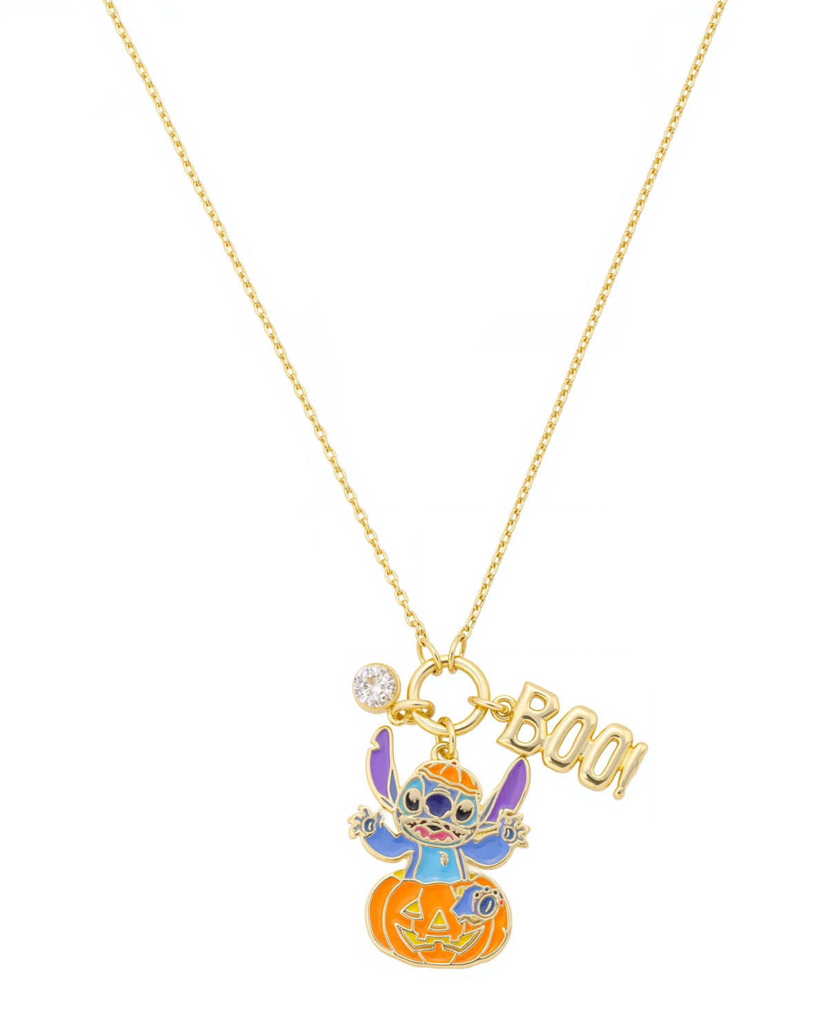 Disney Stitch Cubic Zirconia Trick or Treat Pendant Necklace - Gold | Macy's
