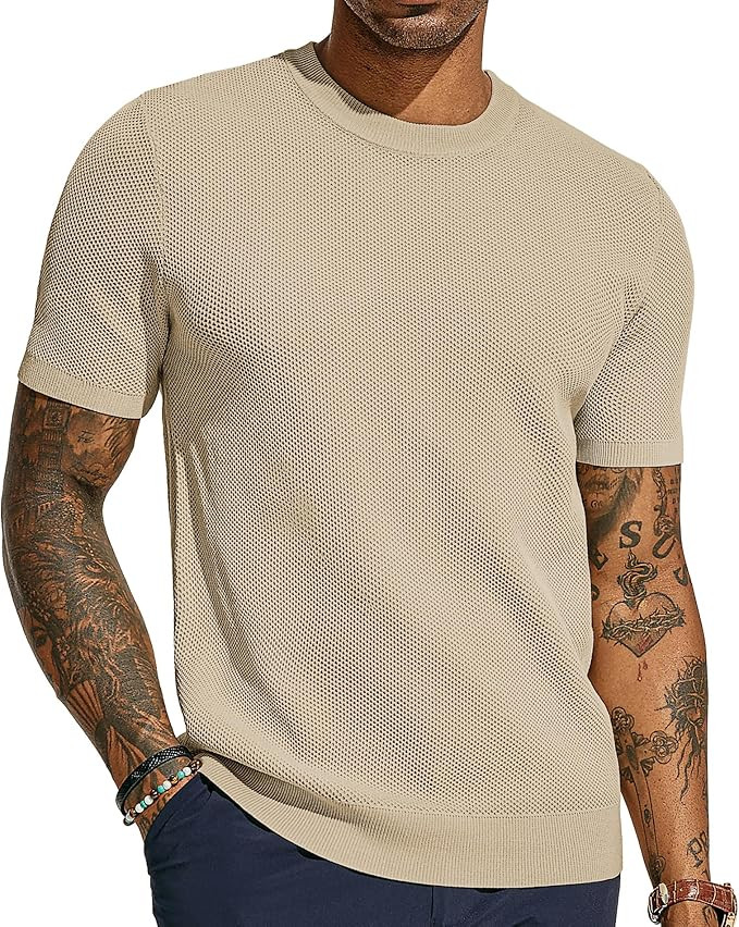 PJ PAUL JONES Mens T-Shirts Crew Neck Waffle Knit Shirt Short Sleeve Tee Shirts Fashion Casual Pu... | Amazon (US)