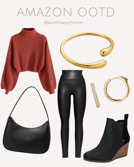 Amazon OOTD - A casual, hip, and upscale look for less.
Women’s outfit/faux leather pants/faux leather leggings/leather Spanx leggings/gold modern bracelet/booties/wedge booties/black booties

#LTKfindsunder100 #LTKfindsunder50 #LTKSeasonal