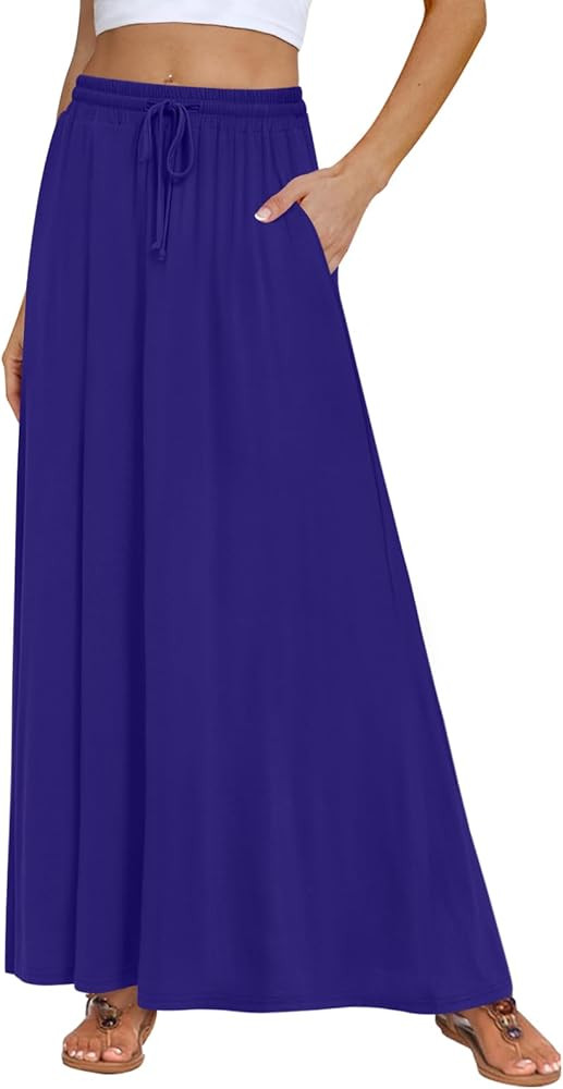 DB MOON Womens Maxi Skirt 2025 Casual Flowy Elastic High Waist Long Skirts with Pockets | Amazon (US)