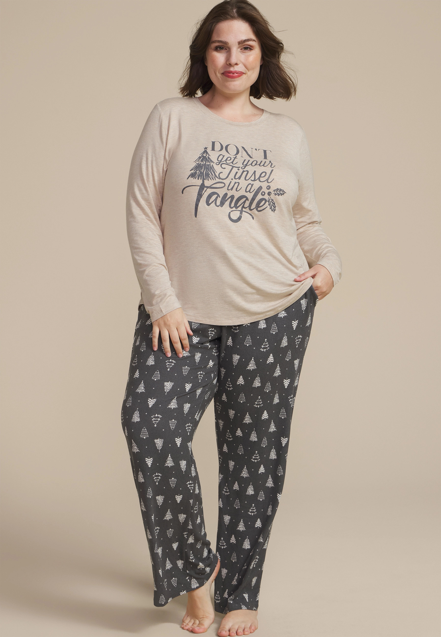 Maurices Women's Dont Get Your Tinsel In A Tangle Graphic Tee & Wide Leg Pajama Set | Maurices