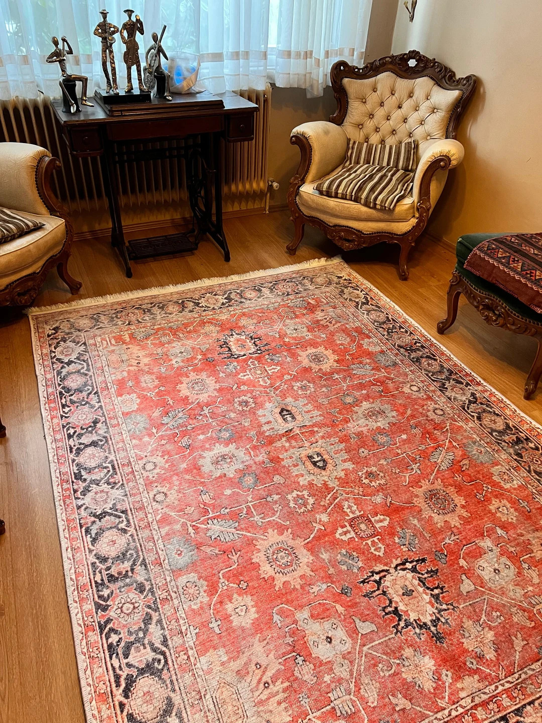 Orange Faded Tribal Rug, Oriental Vintage Style Rug 8x10, Large Area Rug, Traditional Rug, Anti S... | Etsy (US)