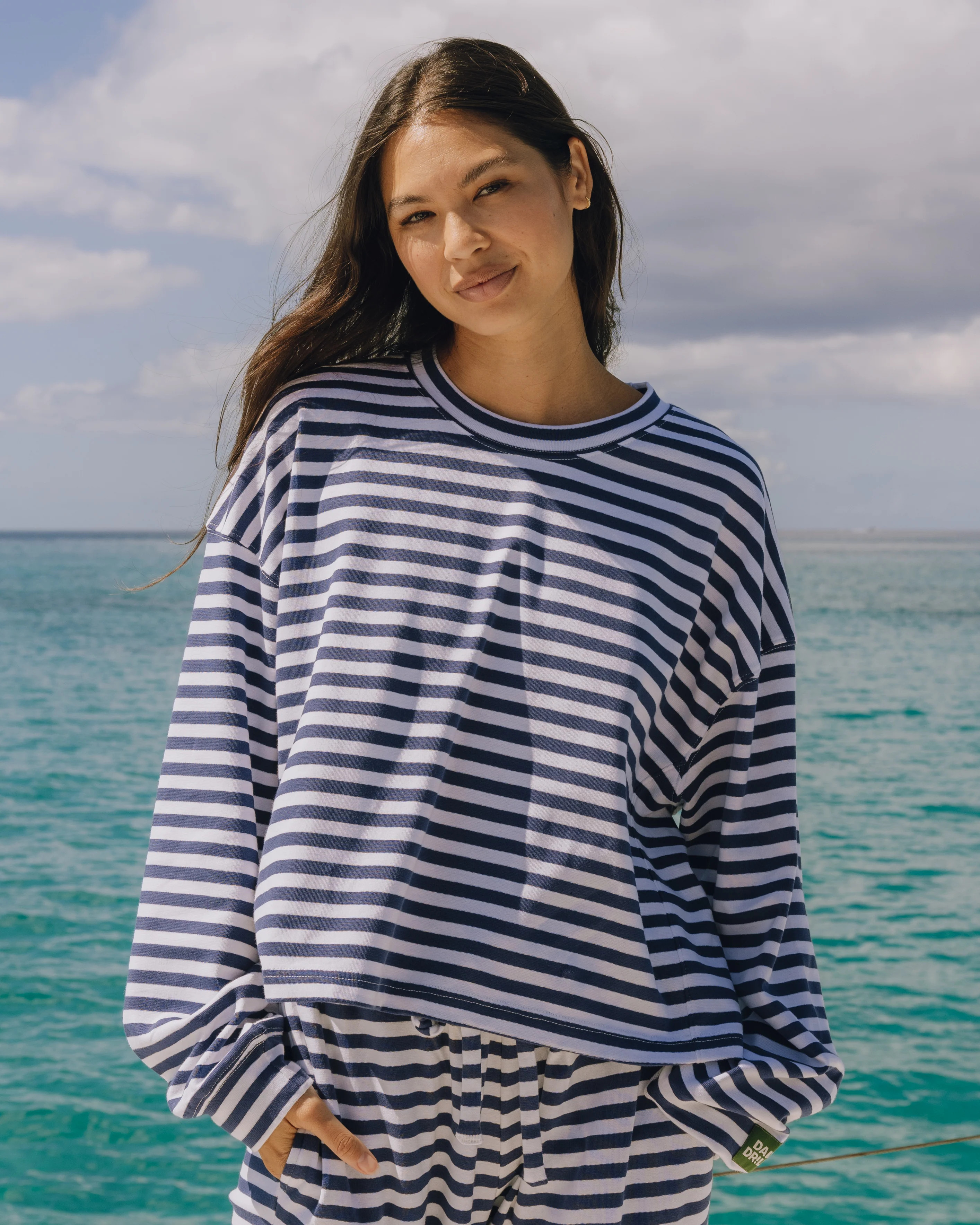 Striped Cotton Long Sleeve - Navy + White Stripe | Daily Drills
