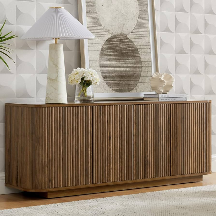 64" Buffet Sideboard Cabinet with Storage, Modern Fluted Accent Credenza with Adjustable Shelves,... | Amazon (US)