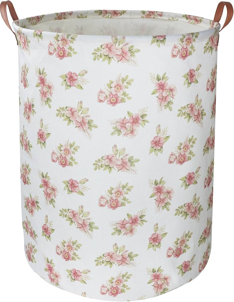 Pink Flower Laundry Hamper,kids laundry Basket,Girls Nursery Hamper,Waterproof Storage Bin for Be... | Amazon (US)
